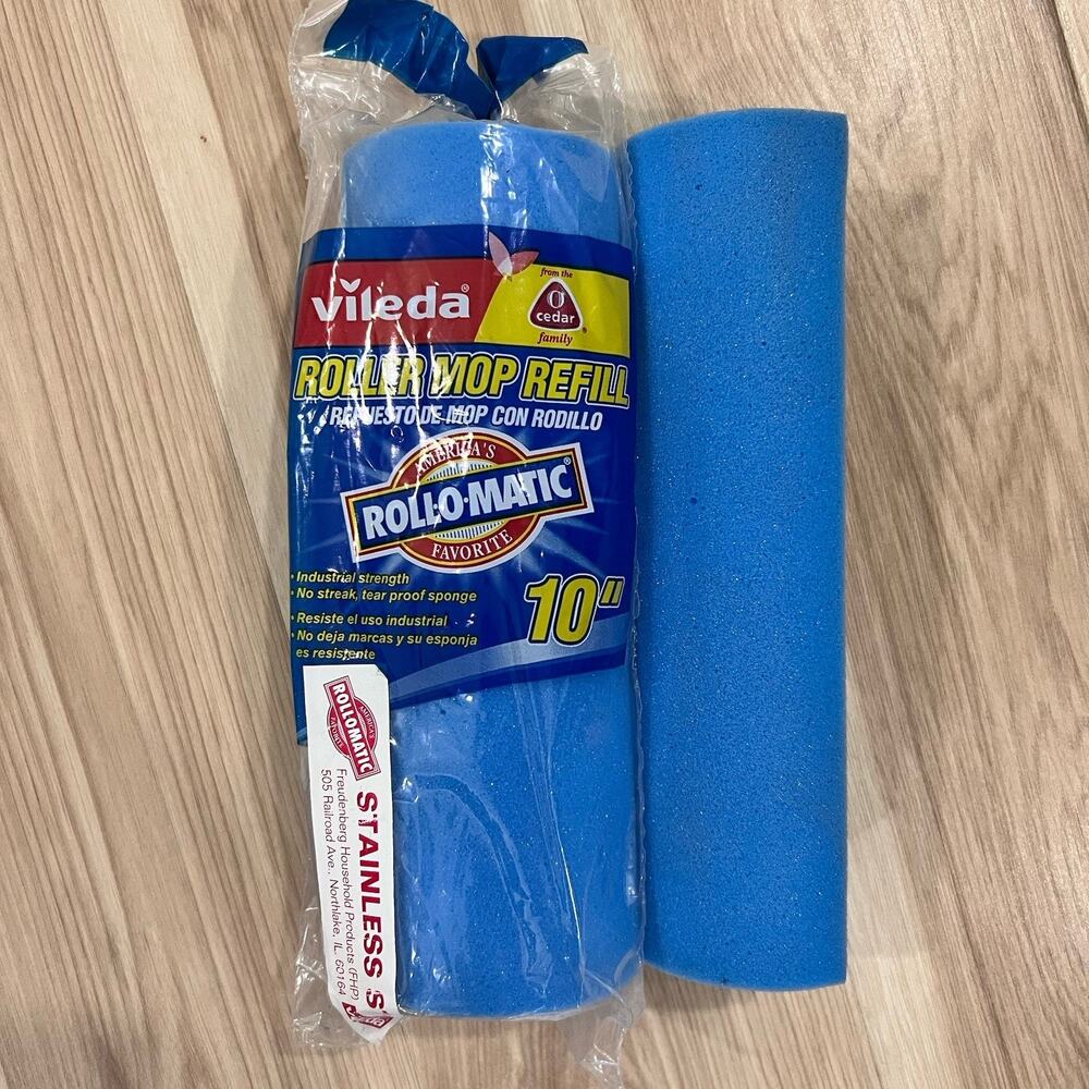 2 x Vileda O-Cedar Roll-O-Matic 10" Roller Mop Refill Blue Sponge Industrial